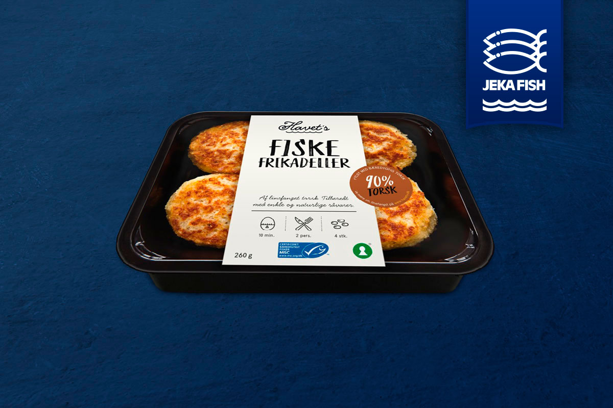 Jeka Fish confezione fish burger su sfondo blu